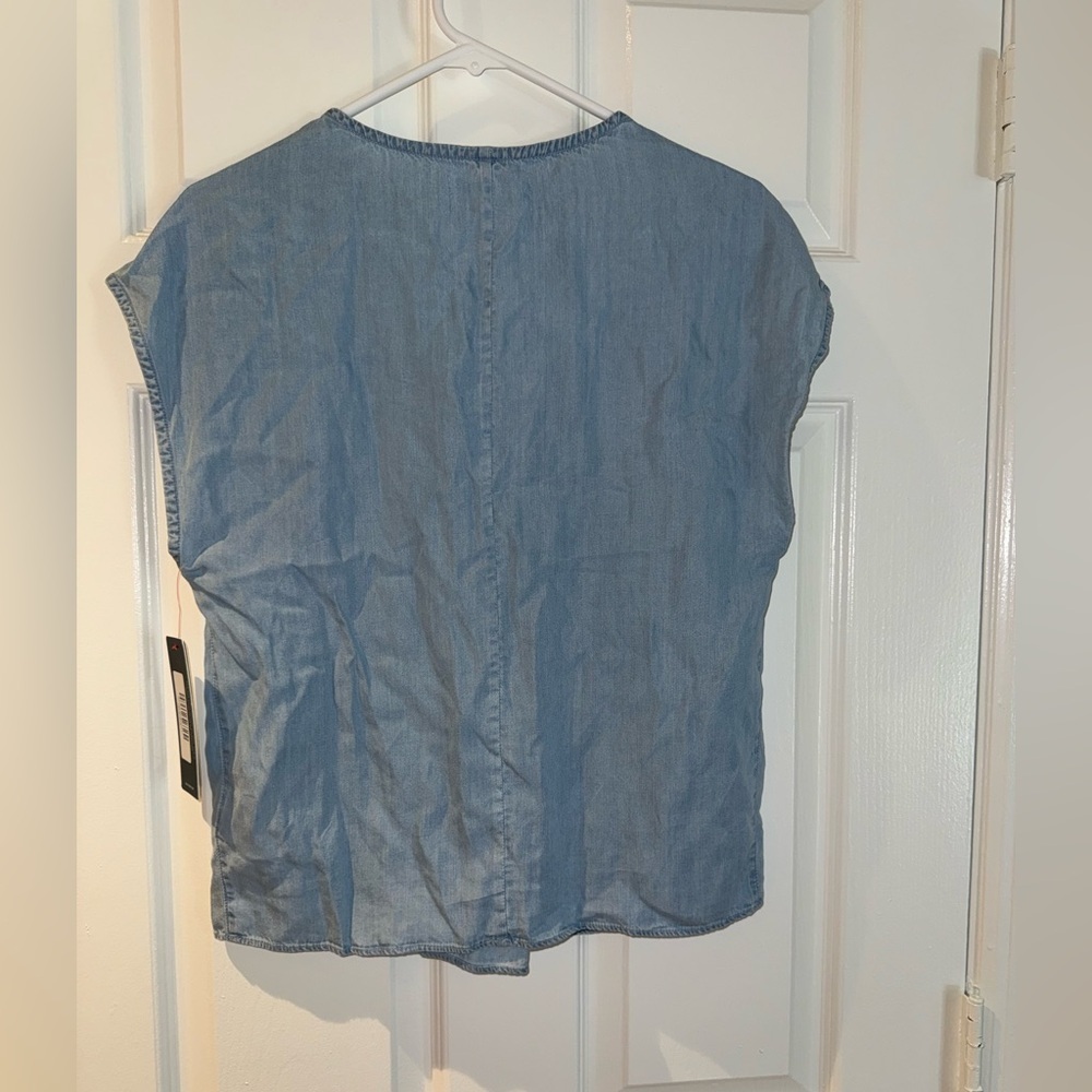 NWT Dear John Kristen Denim Loose Boxy Fit Short Sleeve V-Neck Blouse XS - Picture 7 of 10